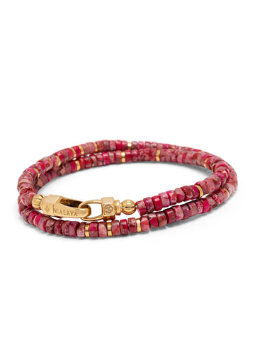 Nialaya Men's Beaded Bracelet Red Howlite Heishi Wrap Bracelet Red Howlite Heishi Wrap Bracelet